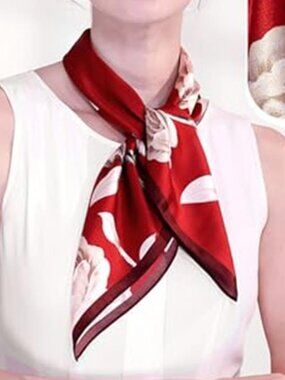 Red and White Hair Bandanas Scarf Lightweight Fashion Neck Silk Satin